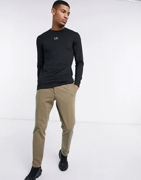 Черный базовый лонгслив с логотипом Calvin Klein Golf