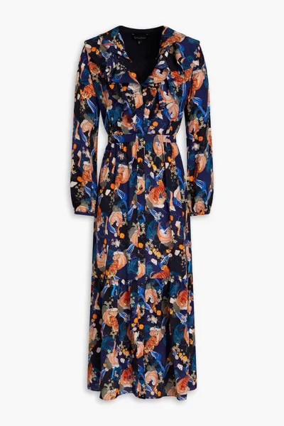 Платье миди Lea из шелкового крепдешина с цветочным принтом Saloni, оранжевый