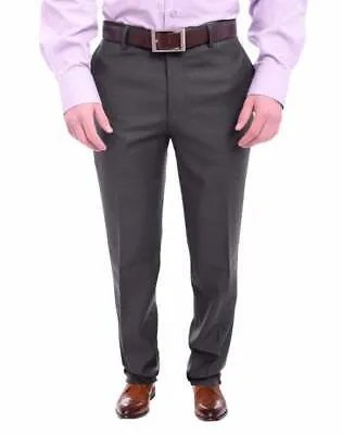 Мужские однотонные темно-серые шерстяные классические брюки Napoli Slim Fit с плоской передней частью
