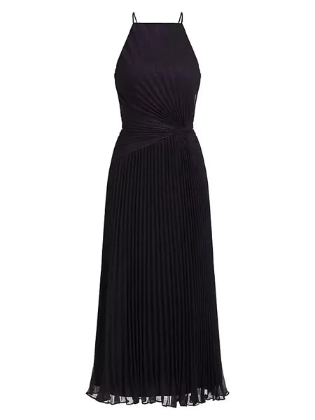 Плиссированное платье миди с лямкой Serenity Halston, черный