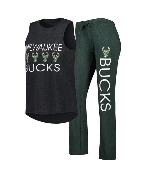 Женский комплект для сна: зеленая, черная майка и брюки Hunter Milwaukee Bucks Team Concepts Sport