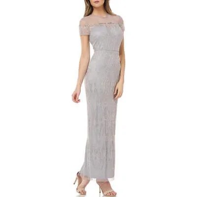 JS Collections Женское серебряное вечернее платье с бусинами и иллюзией на кокетке 8 BHFO 4049