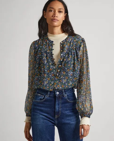 Женская шифоновая блузка с цветочным принтом Pepe Jeans, темно-синий