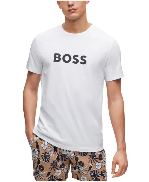 Мужская хлопковая футболка свободного кроя с контрастным логотипом Hugo Boss