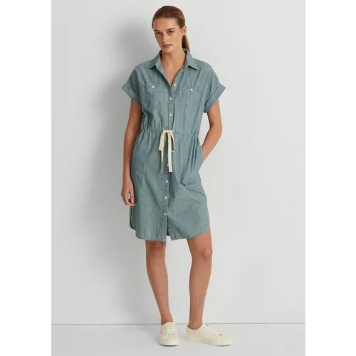 Платье-рубашка Ralph Lauren 4 светло-синяя с цельнокроеным коротким рукавом на пуговицах