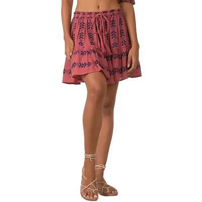 Женская розовая мини-юбка с принтом и рюшами Elan M BHFO 3989