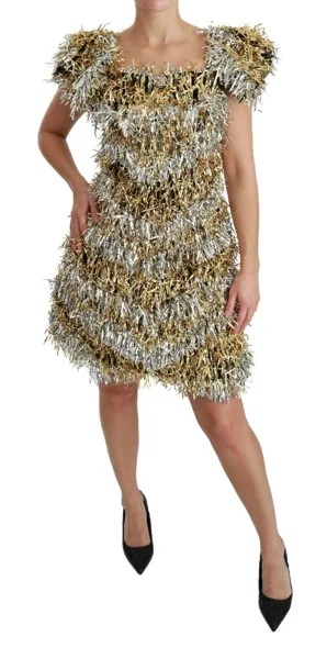 Платье DOLCE - GABBANA Платье-футляр серебристого и золотого цвета, мини-платье прямого кроя IT40/US6/S Рекомендуемая розничная цена 2300 долларов США