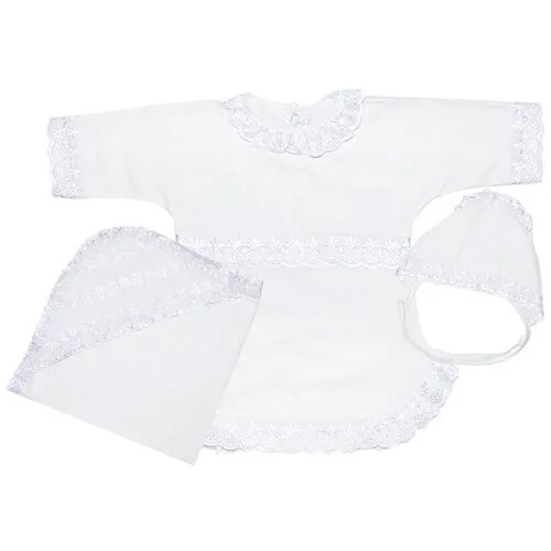 Крестильный комплект Осьминожка для девочек, платье, чепчик, крыжма, размер 68-74, белый