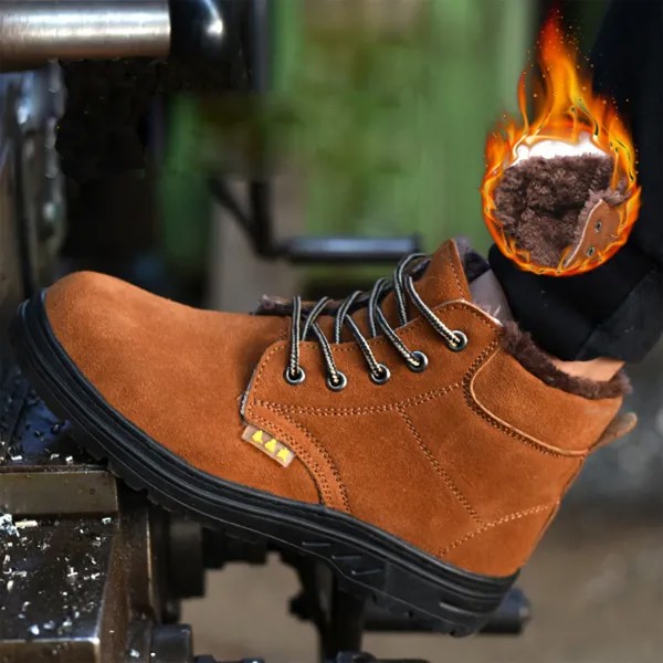 Зимняя защитная обувь, мужские туфли со стальным носком, Рабочая обувь, нескользящая и износостойкая обувь из говядины, DXZ105