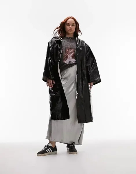 Черный виниловый плащ с капюшоном и покрытием Topshop Curve