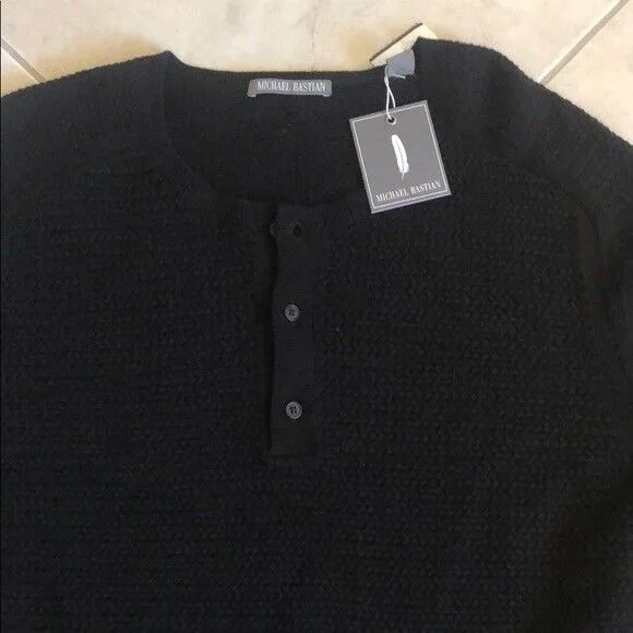 Michael Bastian Текстурированная вязаная рубашка-свитер на пуговицах — размер XL — цвет черный — НОВИНКА