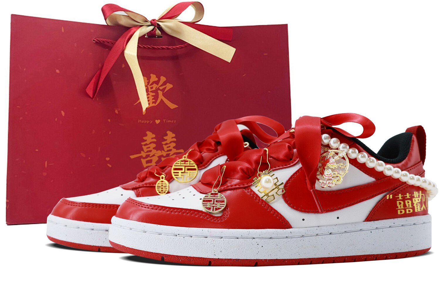Кроссовки Nike Court Borough Skateboarding Shoes Women's Low-top Red/white/gold, красный