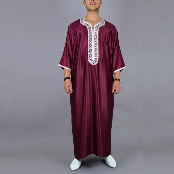 Мусульманская Мужская одежда, арабский халат, индийское вино, круглый вырез, средние рукава