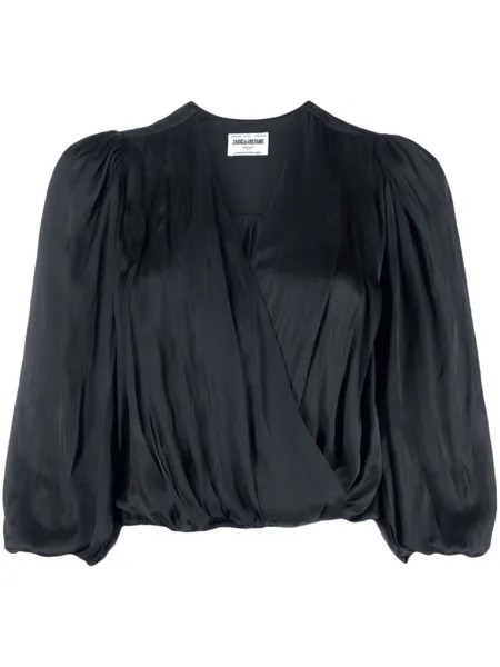 Zadig&Voltaire атласная блузка с V-образным вырезом и драпировкой, черный