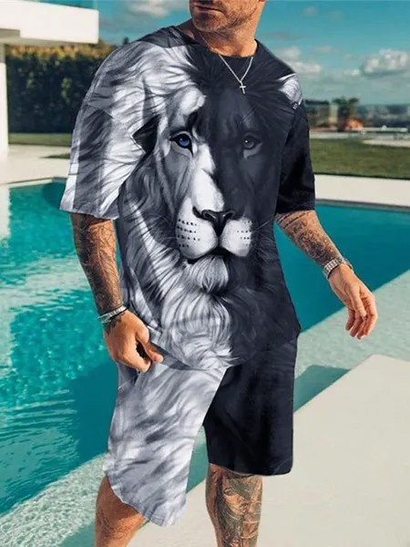 Мужская футболка с короткими рукавами и принтом льва Manfinity LEGND, черное и белое