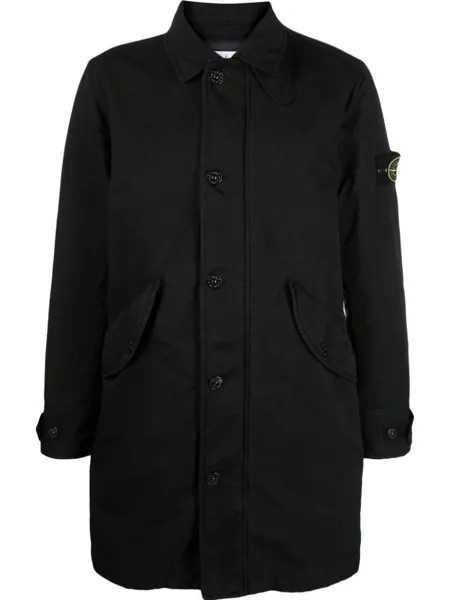 Stone Island однобортное пальто с нашивкой-логотипом, черный