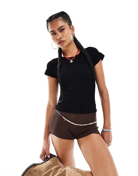 Черная белая детская футболка с круглым вырезом Free People