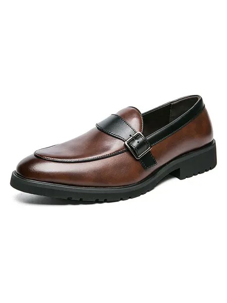 Milanoo Oxfords Shoes For Men Fantastic Round Toe Monk Strap Slip-On PU Leather Oxfords
