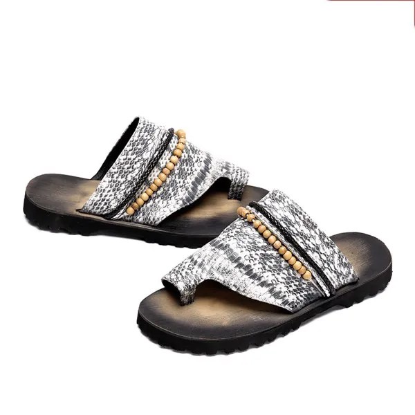Кожаные вьетнамки из змеиной кожи; модные новые летние мужские пляжные сандалии на плоской подошве; европейские размеры 46