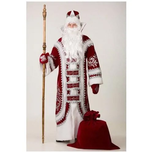 Костюм Дед Мороз 193-1 Купеческий бордо р-р 54-56, шуба, шапка, рукавицы, борода, мешок