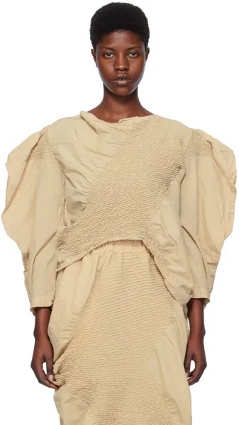 Бежевая утягивающая блузка Issey Miyake