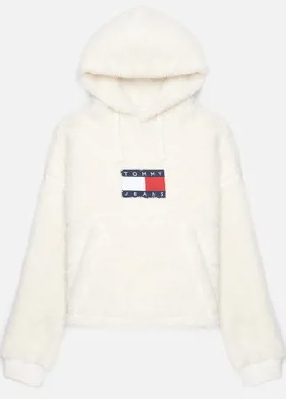 Женская толстовка Tommy Jeans ABO Cropped Plush Hoodie, цвет белый, размер XS