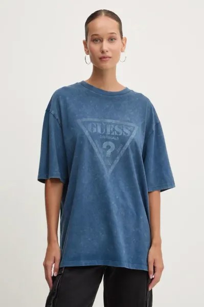 Хлопковая футболка Guess Originals, синий
