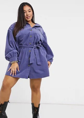 Синее вельветовое платье-рубашка мини ASOS DESIGN Curve-Голубой