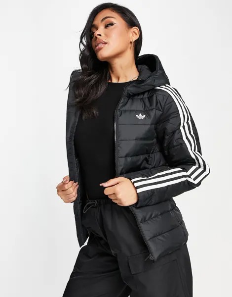Черная узкая пуховая куртка с трилистником adidas Originals