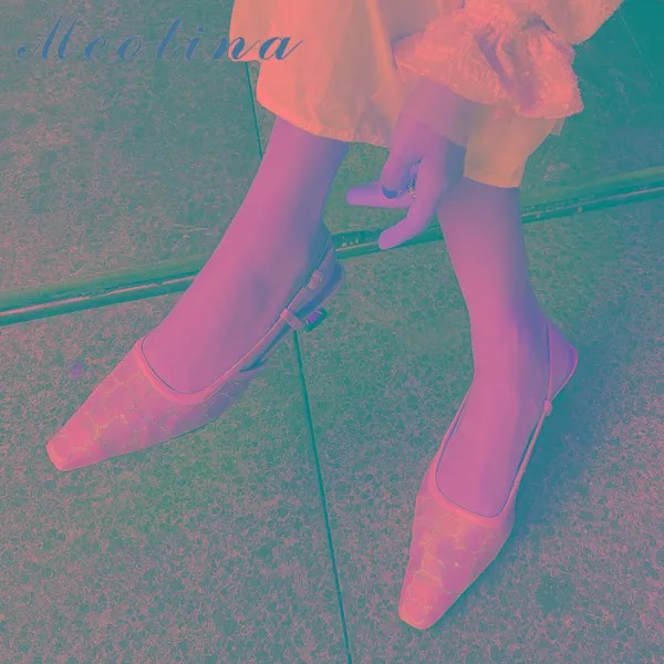 Сандалии Meotina женские с квадратным носком, босоножки на ремешке с пряжкой, странный стиль, модная летняя обувь с кристаллами, абрикосового ц...