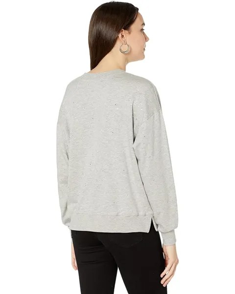 Толстовка Michael Stars Elevated French Terry with Splatter Foil Linnea Deep V Boxy Sweatshirt, цвет Heather Grey/Silver