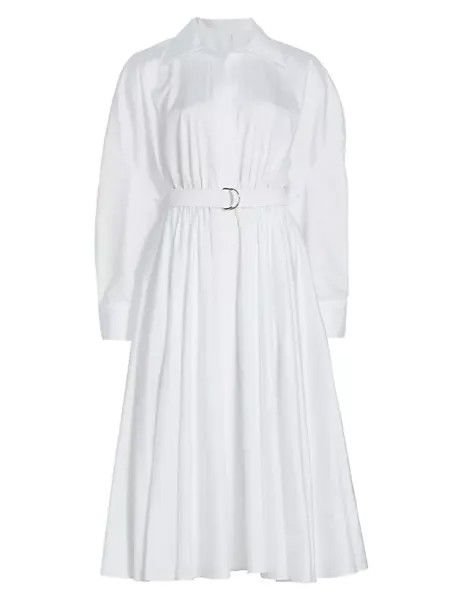 Платье миди из поплина оверсайз с поясом Norma Kamali, белый