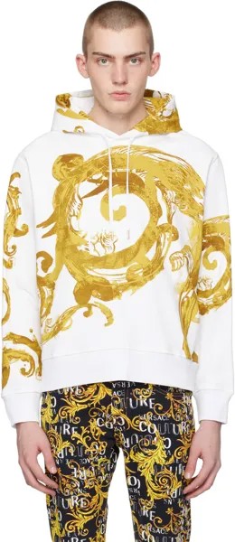 Худи от кутюр белого и золотого цвета с акварелью Versace Jeans Couture