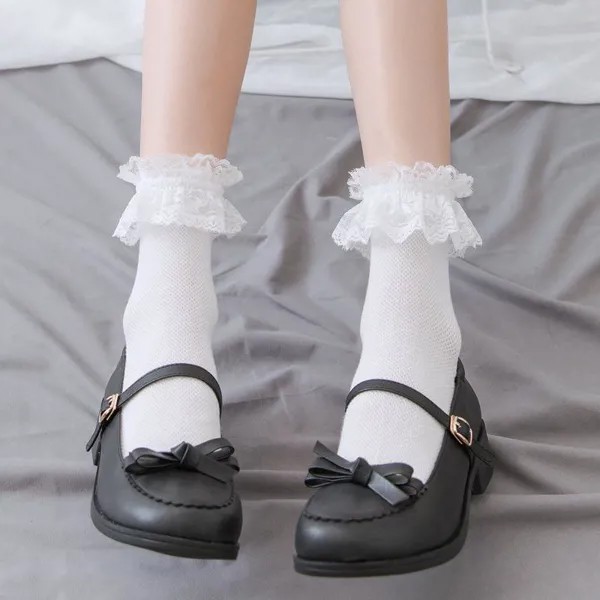 1Pair Кружевная сетка Симпатичные Mid Tube Чулки женщины носки японский стиль носки Летний дышащий тонкие носки