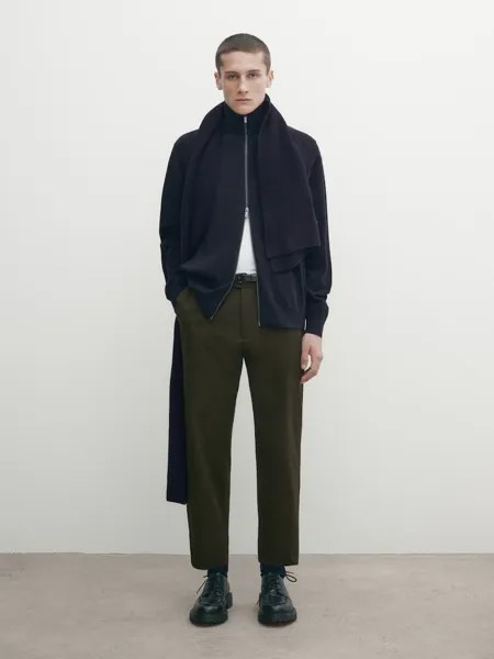 Кардиган миланской вязки с воротником-стойкой и молнией Massimo Dutti, синий