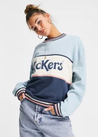 Винтажный oversized-свитшот бойфренда в стиле колор блок с логотипом спереди Kickers-Голубой