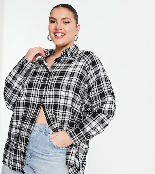Рубашка бойфренда в черно-белую клетку ASOS DESIGN Curve-Разноцветный