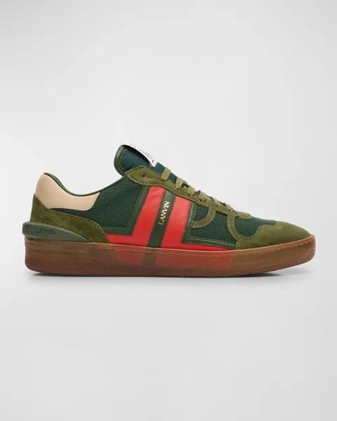 Мужские низкие кеды из смешанной кожи глины Lanvin, цвет 4030 - Green/Red