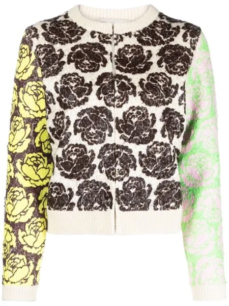 Tory Burch кардиган на молнии с цветочным узором, нейтральный цвет