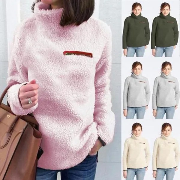 Womens Руна Пушистый плюшевый медведь Hoodie Sweatshirt Pullover Зимний теплый длинный рукав Топы пальто