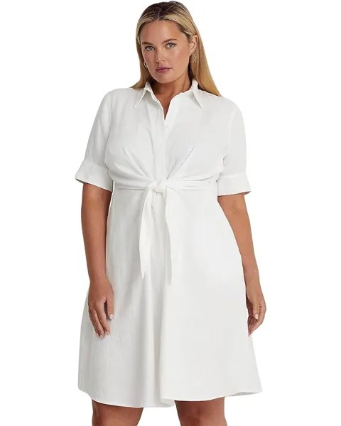 Платье LAUREN Ralph Lauren Plus Size Linen Shirtdress, белый