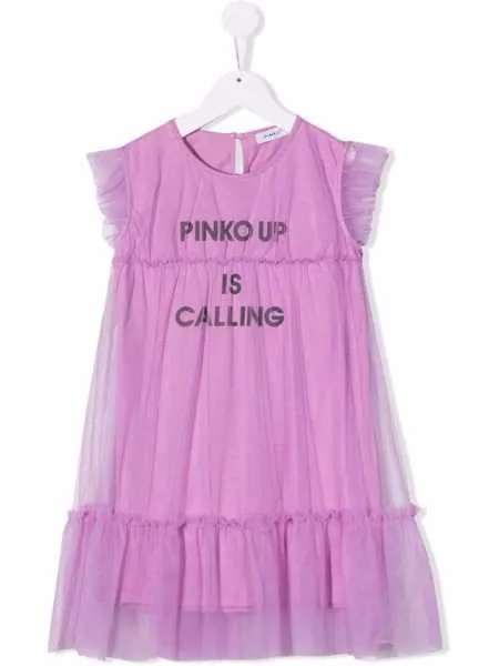 Pinko Kids платье с тюлем и логотипом