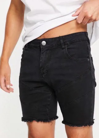 Черные джинсовые шорты со рваными краями Night Addict-Черный цвет