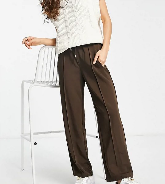 Прямые брюки шоколадно-коричневого цвета с завязками на поясе Only Petite-Коричневый цвет