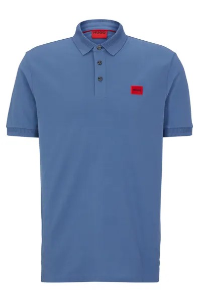 Футболка поло Hugo Cotton-piqué Slim-fit With Red Logo Label, голубой