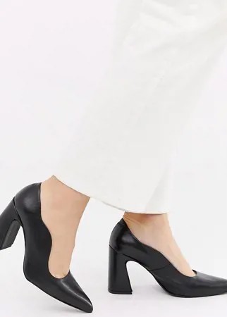 Кожаные туфли на блочном каблуке для широкой стопы Depp-Черный