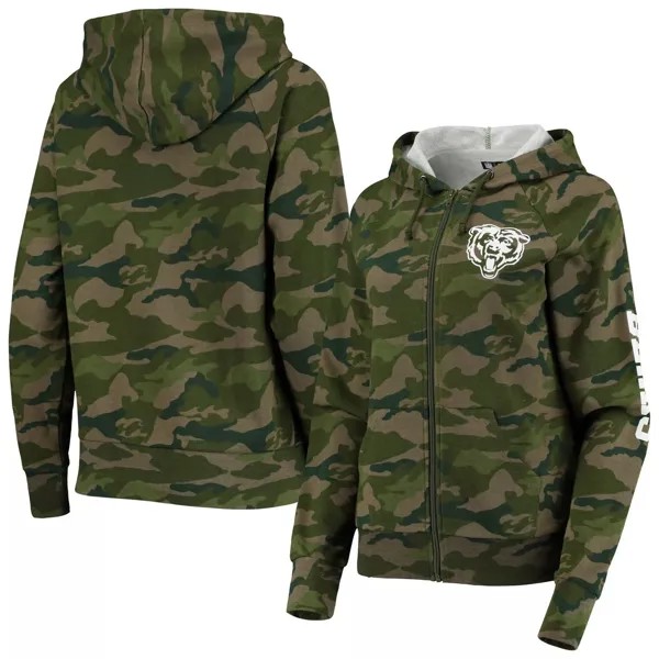 Женская толстовка с капюшоном New Era Camo Chicago Bears с молнией во всю длину реглан New Era