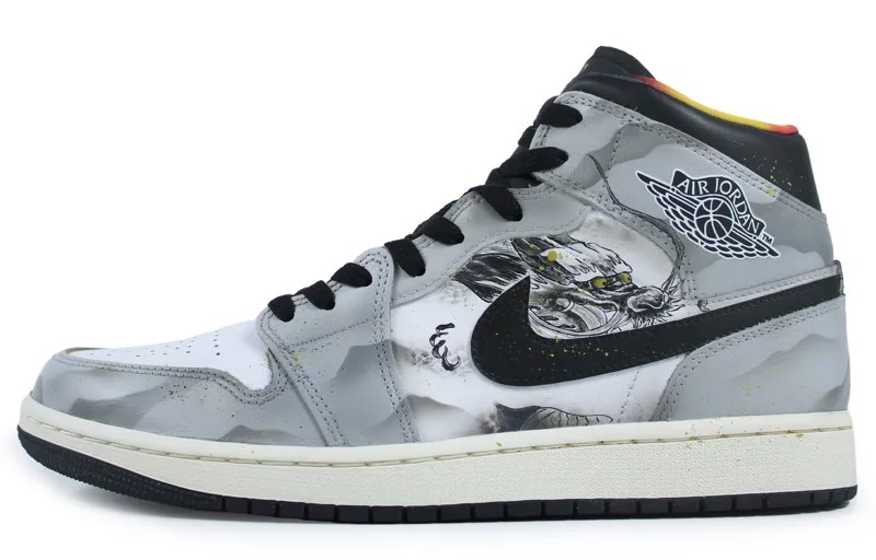 Кроссовки Air Jordan 1 Vintage Basketball Shoes Men Mid-top Black/white/gray, серый