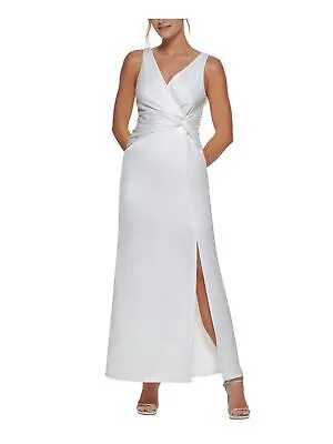 DKNY Женское белое вечернее платье без рукавов в пол с узлом спереди 6