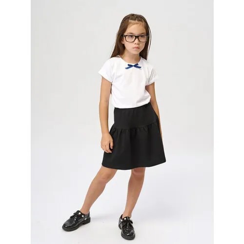 Школьная юбка-полусолнце KotMarKot, мини, пояс на резинке, баска, размер 146, черный